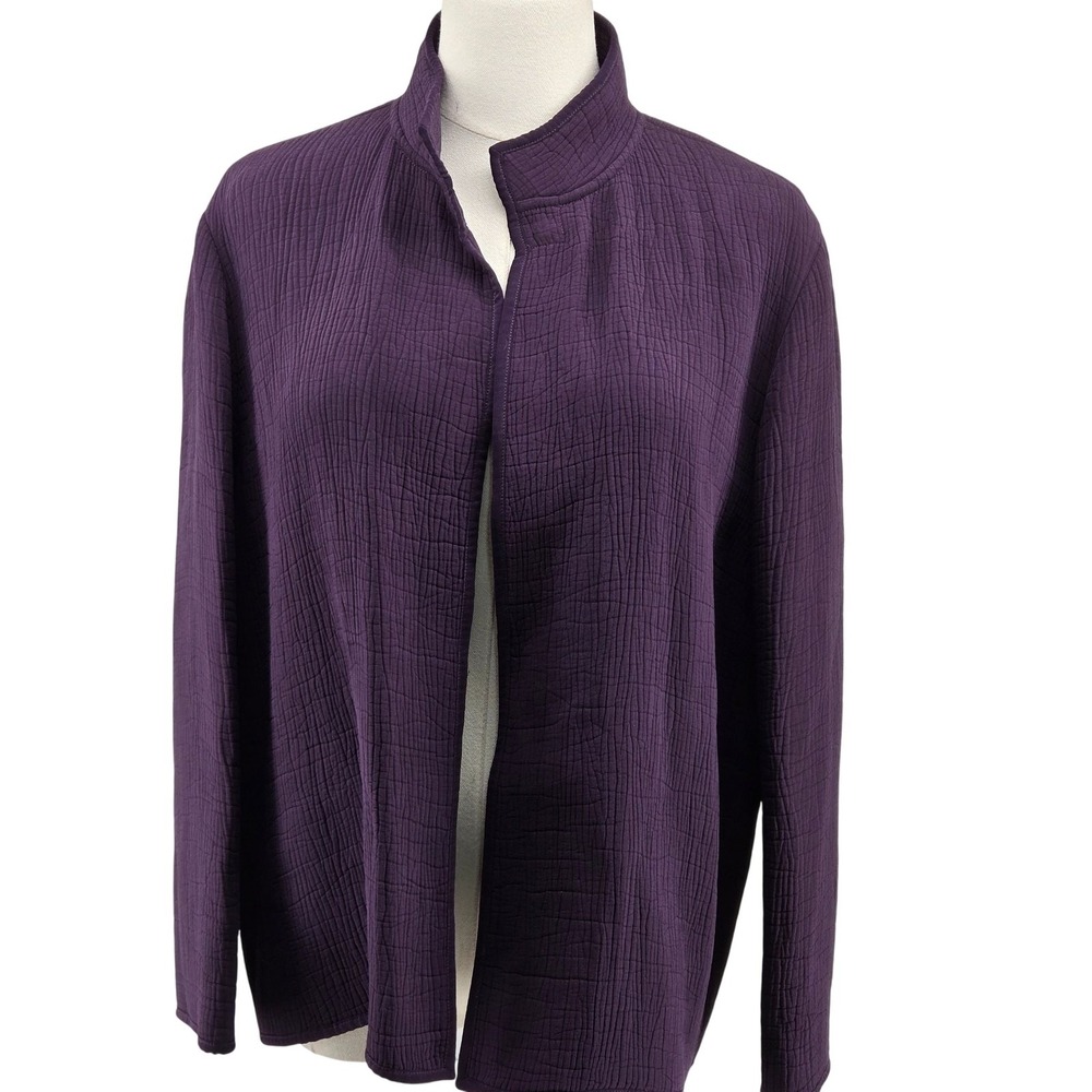 Eileen Fisher Jacket Womens S Purple Quilted Collared Open Lightweight Rayon